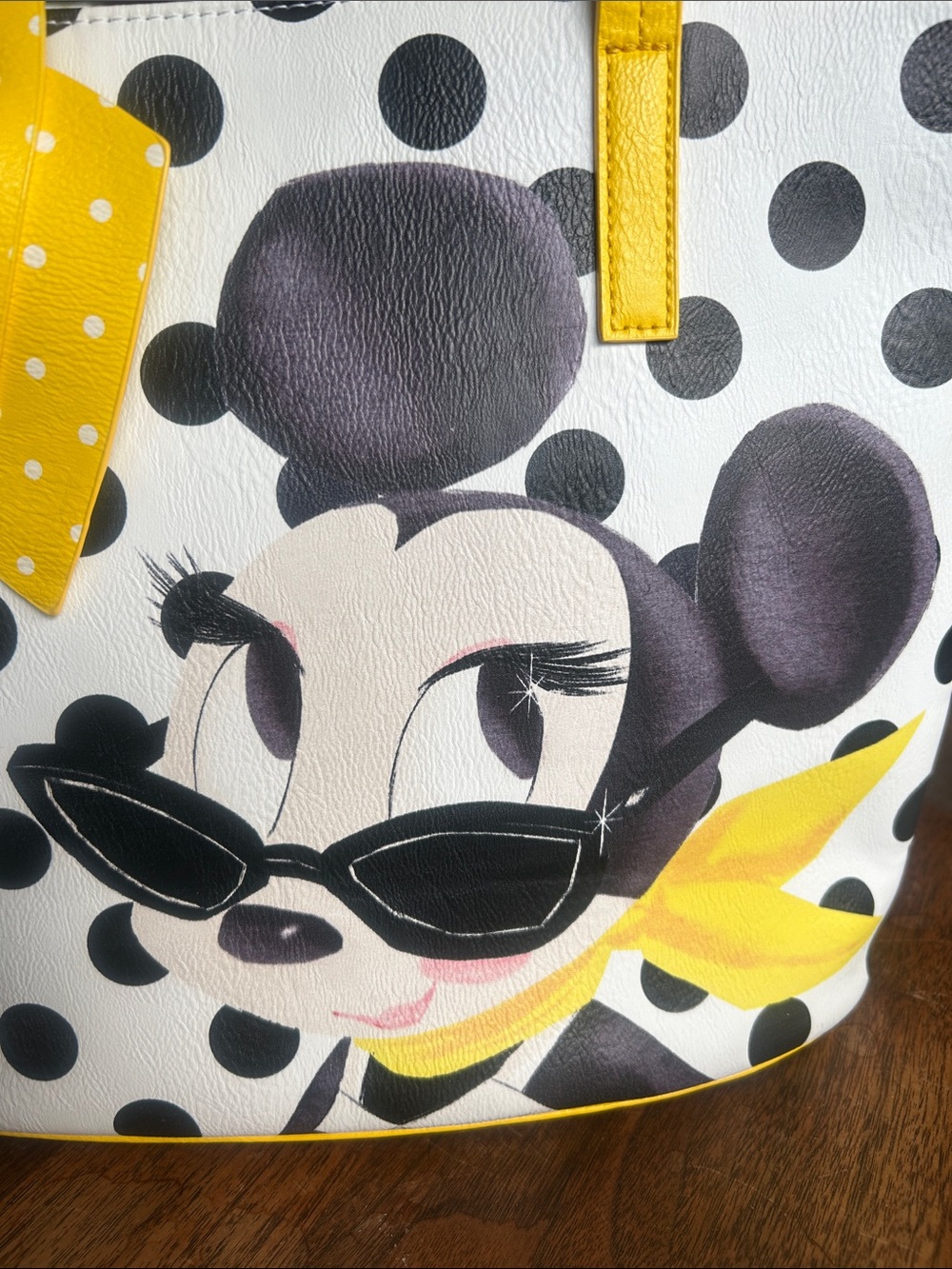 Disney Signature Collection Polka Dot Minnie Tote with Yellow Bow and Handles - Picture 4 of 6